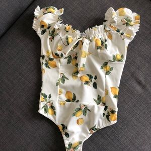 Missguided Milkmaid Lemon Print Bodysuit